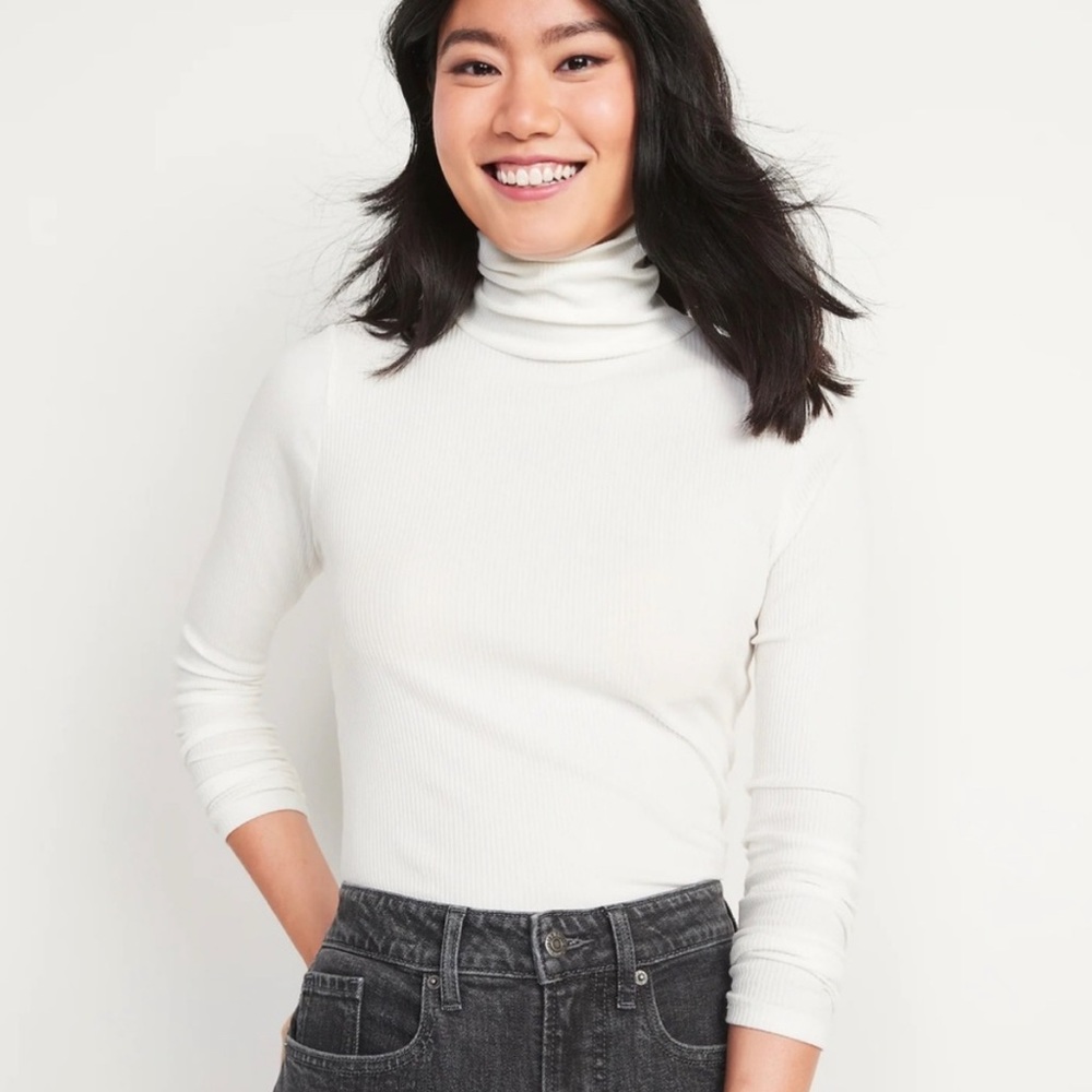 Old Navy Rib-Knit White Turtleneck Sweater Top For Women Size Large